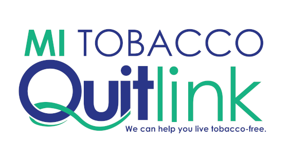 Michigan Tobacco Quitlink logo with words "We can help you live tobacco-free."
