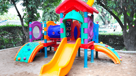 Brightly colored children's playground equipment