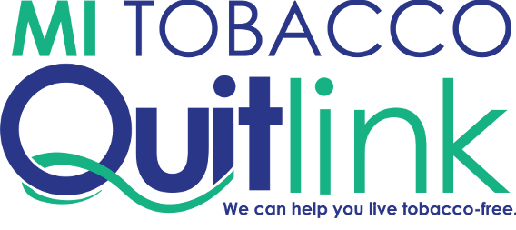 Michigan Tobacco Quitlink logo with words "We can help you live tobacco-free."