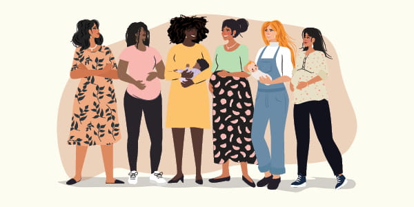 Group of diverse pregnant women illustration header