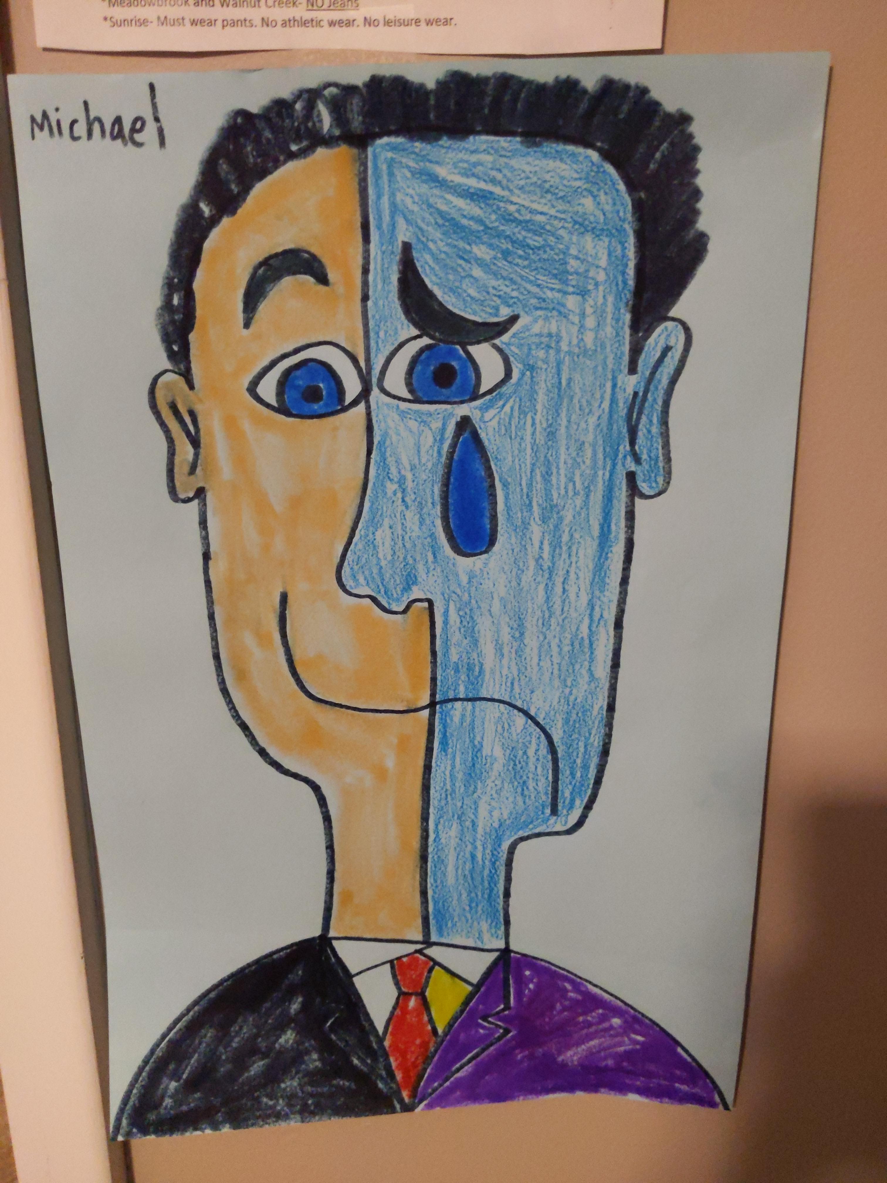 Artist: Michael Capozzo. Title of Artwork: Mixed Emotions. Artist Description: A man with two faces.