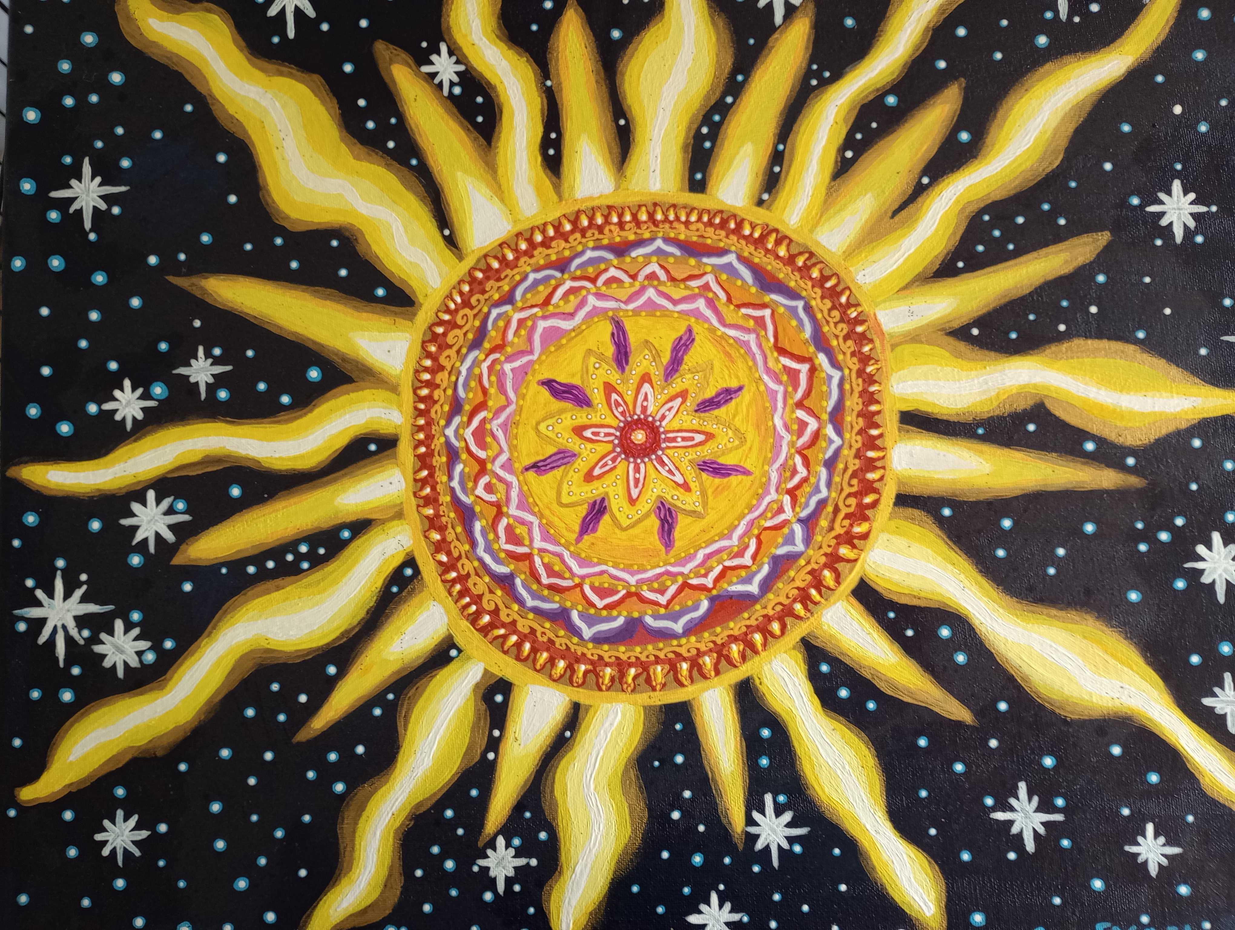 Artist: Evan Gustafson. Title of Artwork: Sun. Artist Description: Mandala depicting the sun. 