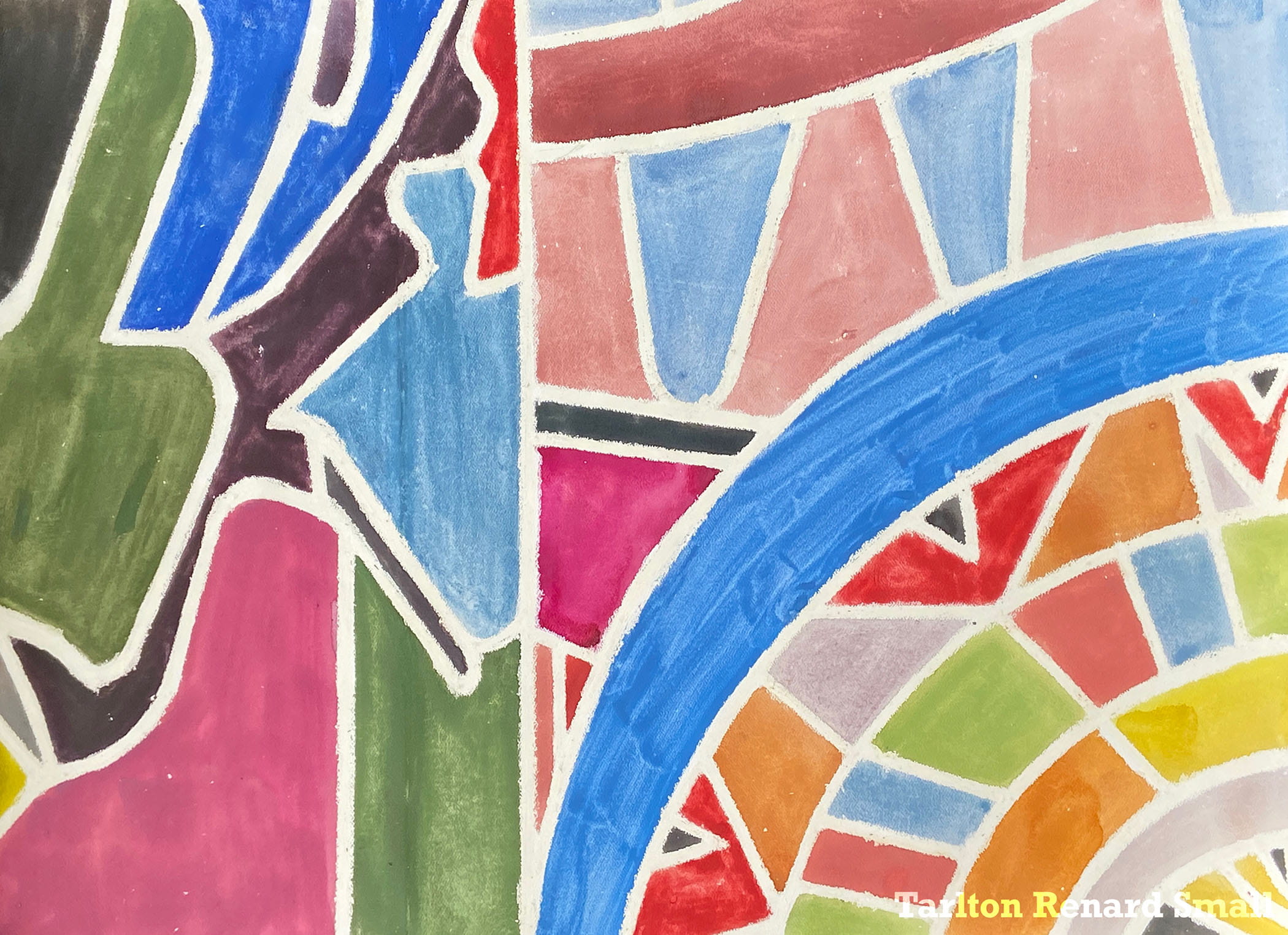 Artist: Tarlton Small. Title of Artwork: TRS50823004. Artist Description: This is a large watercolor painted with bright vivid colors separated with white wax on heavy cold press watercolor paper.