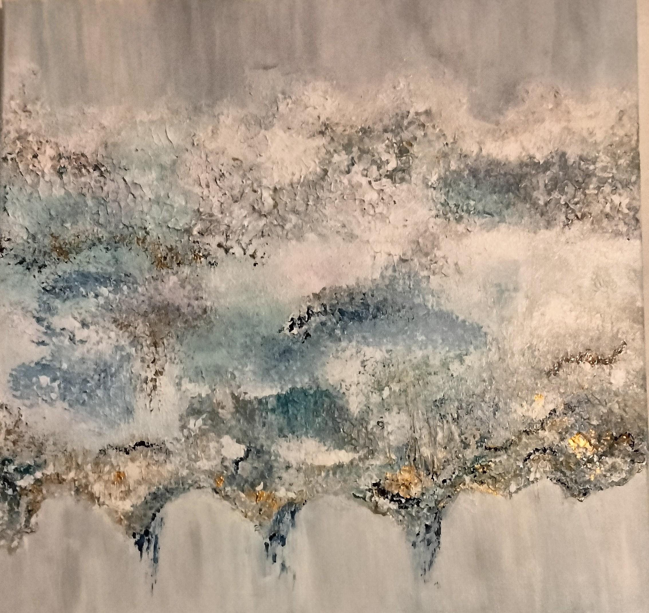 Artist: Leah Turner. Title of Artwork: Glacier Melting. Artist Description: abstract painting with textures and color mixtures