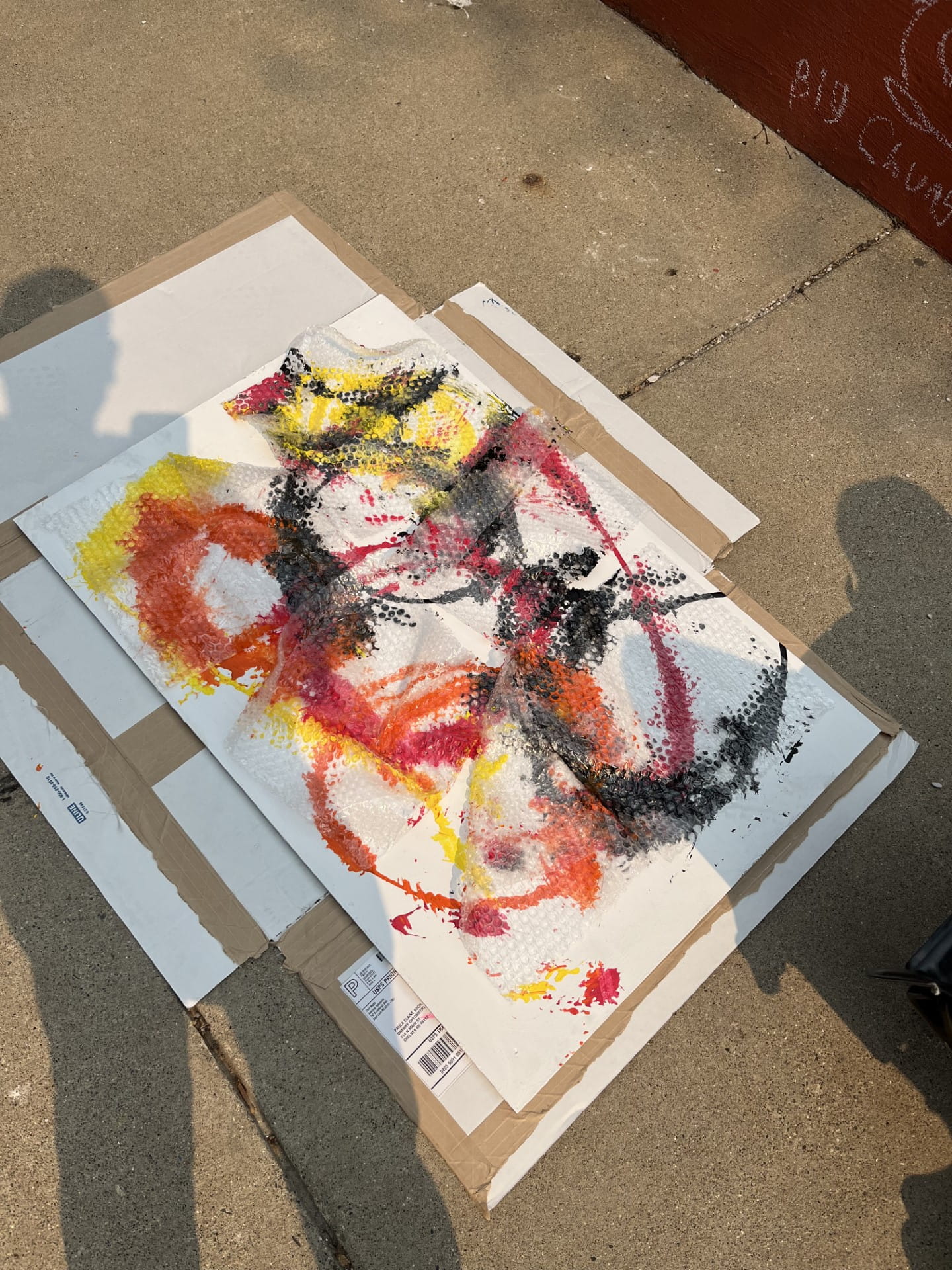 Artist: Max Martinez-Kratz. Title of Artwork: Wheely Paint. Artist Description: I used the wheels of my chair and bubble wrap to create designs with paint.