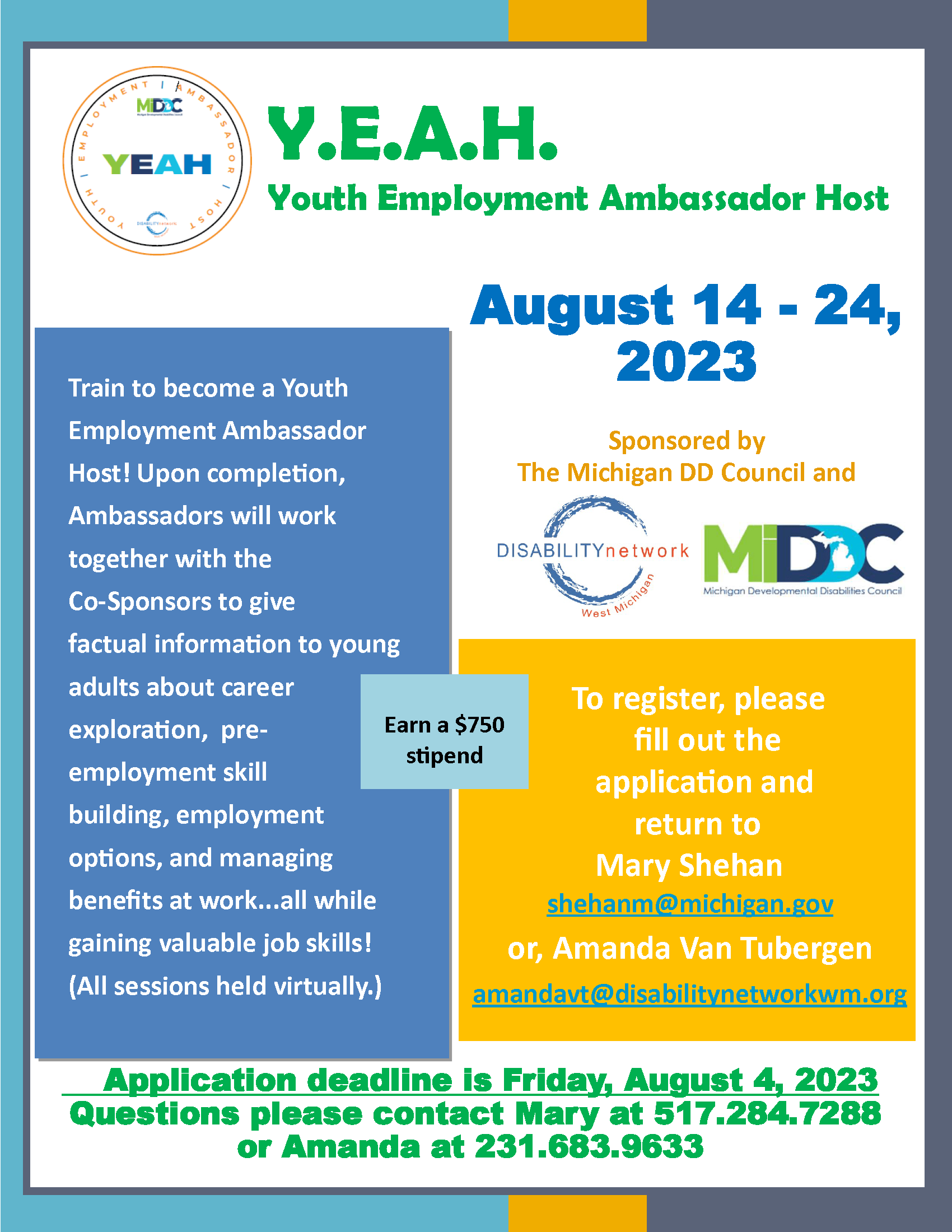Flyer for the 2023 Youth Employment Ambassador Host Program