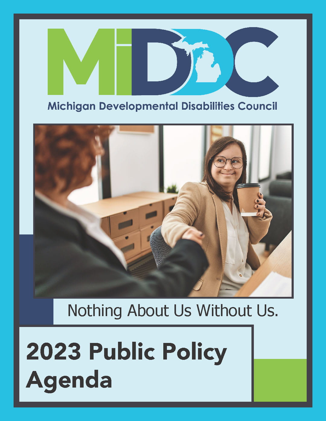 Cover page for 2023 MiDDC Public Policy Agenda