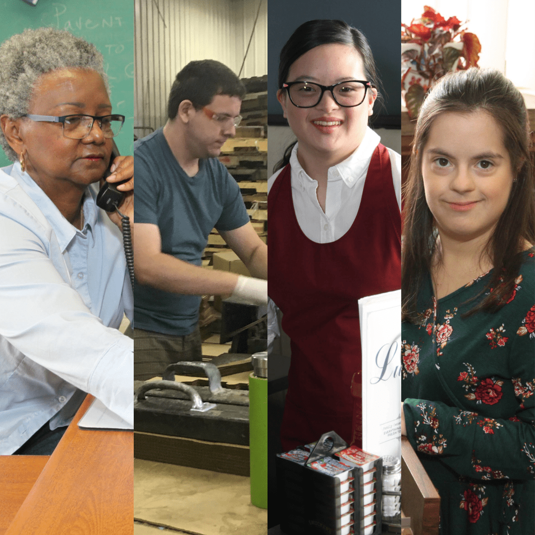 Image of four people with disabilities working in various job settings