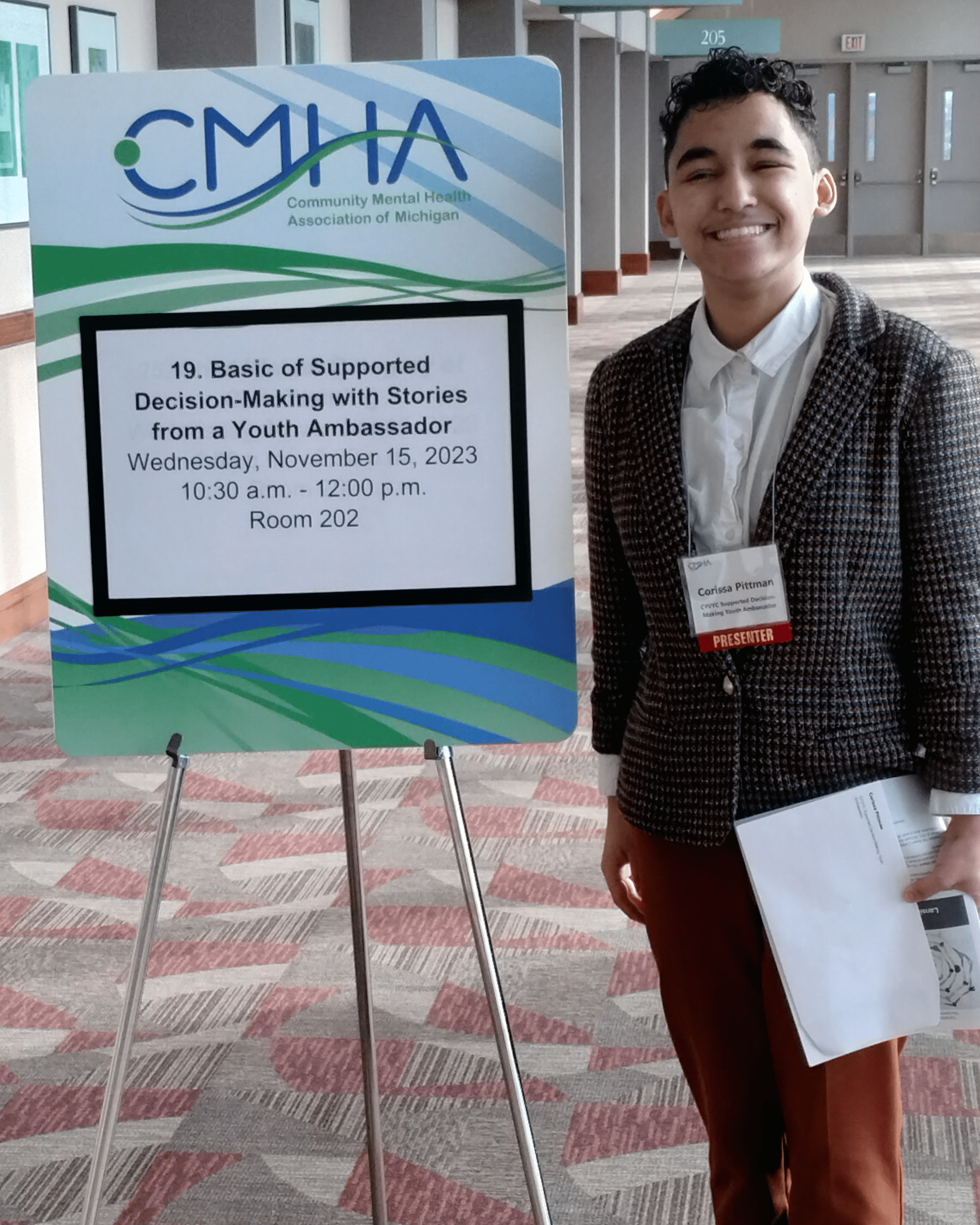 Youth Employment Ambassador Host getting ready to co-present on Supported Decision-Making at CMHA Conference