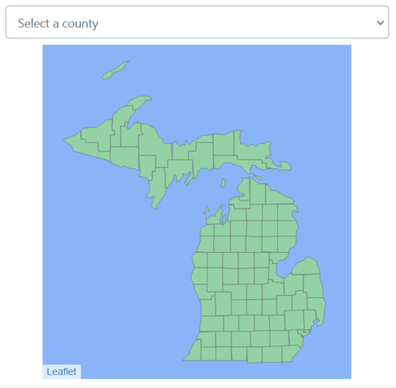 screenshot of interactive MDHHS local health department map