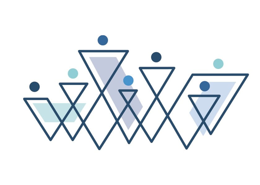 Graphic depicting triangles that look like several people standing in a group
