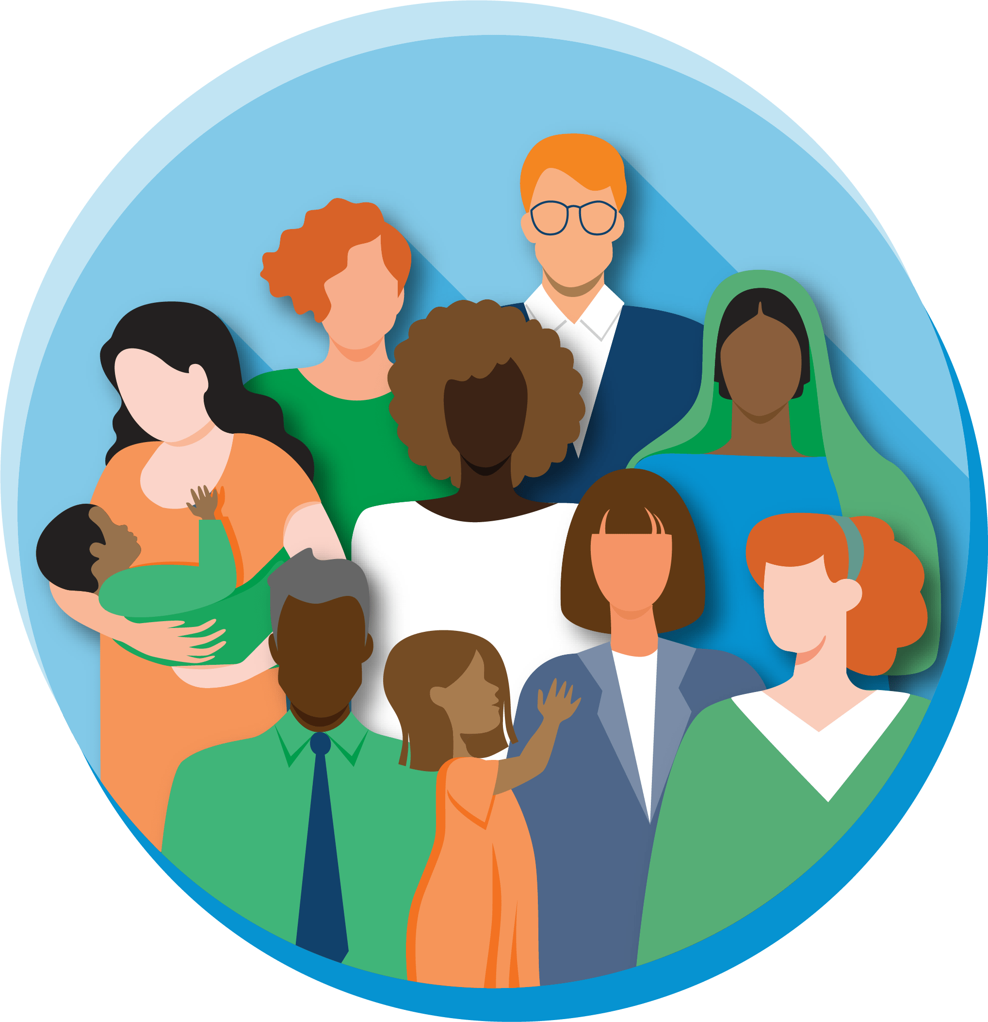 A group of people of diverse ages, genders, and races/ethnicities