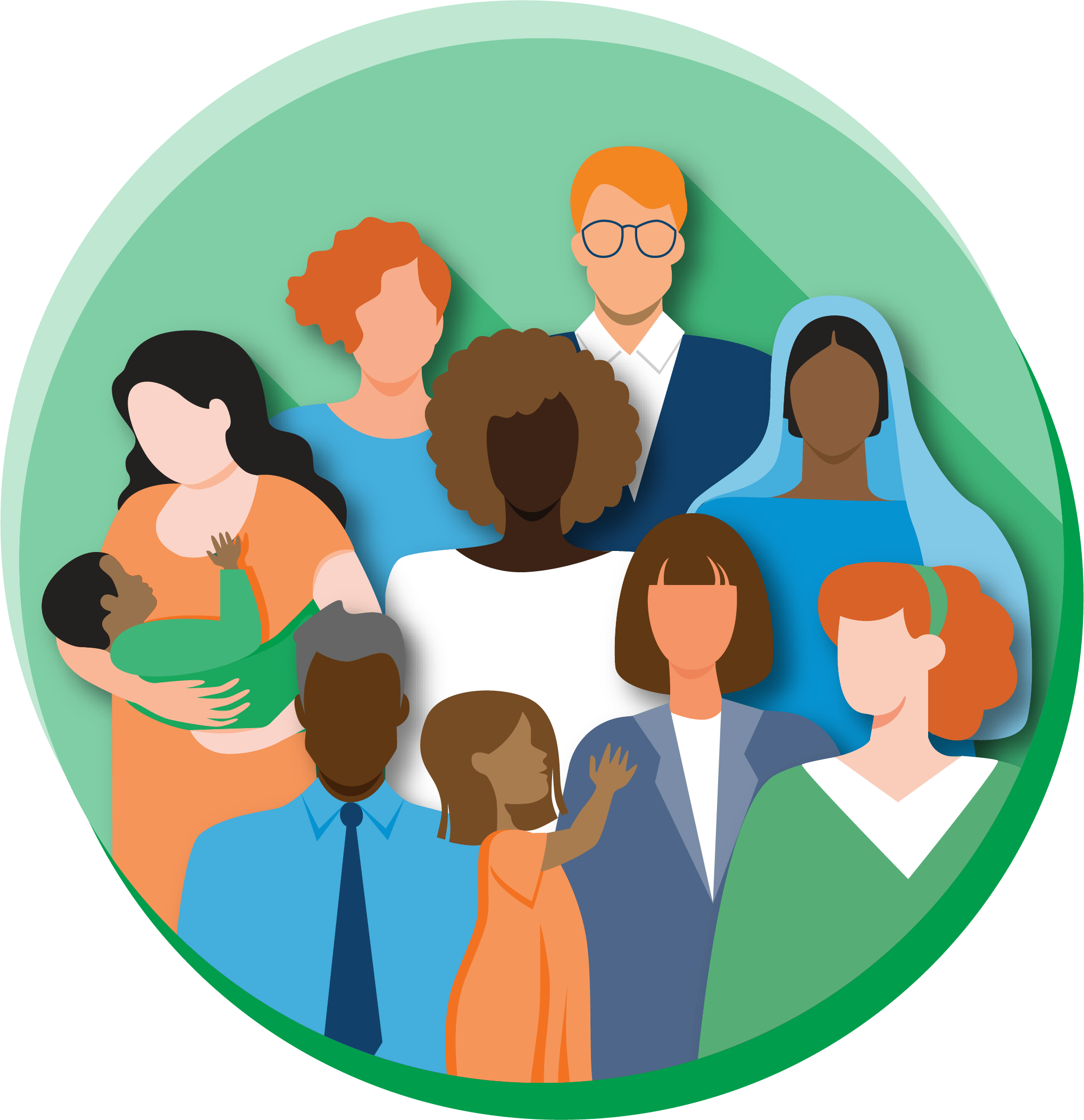 A group of people of diverse ages, genders, and races/ethnicities