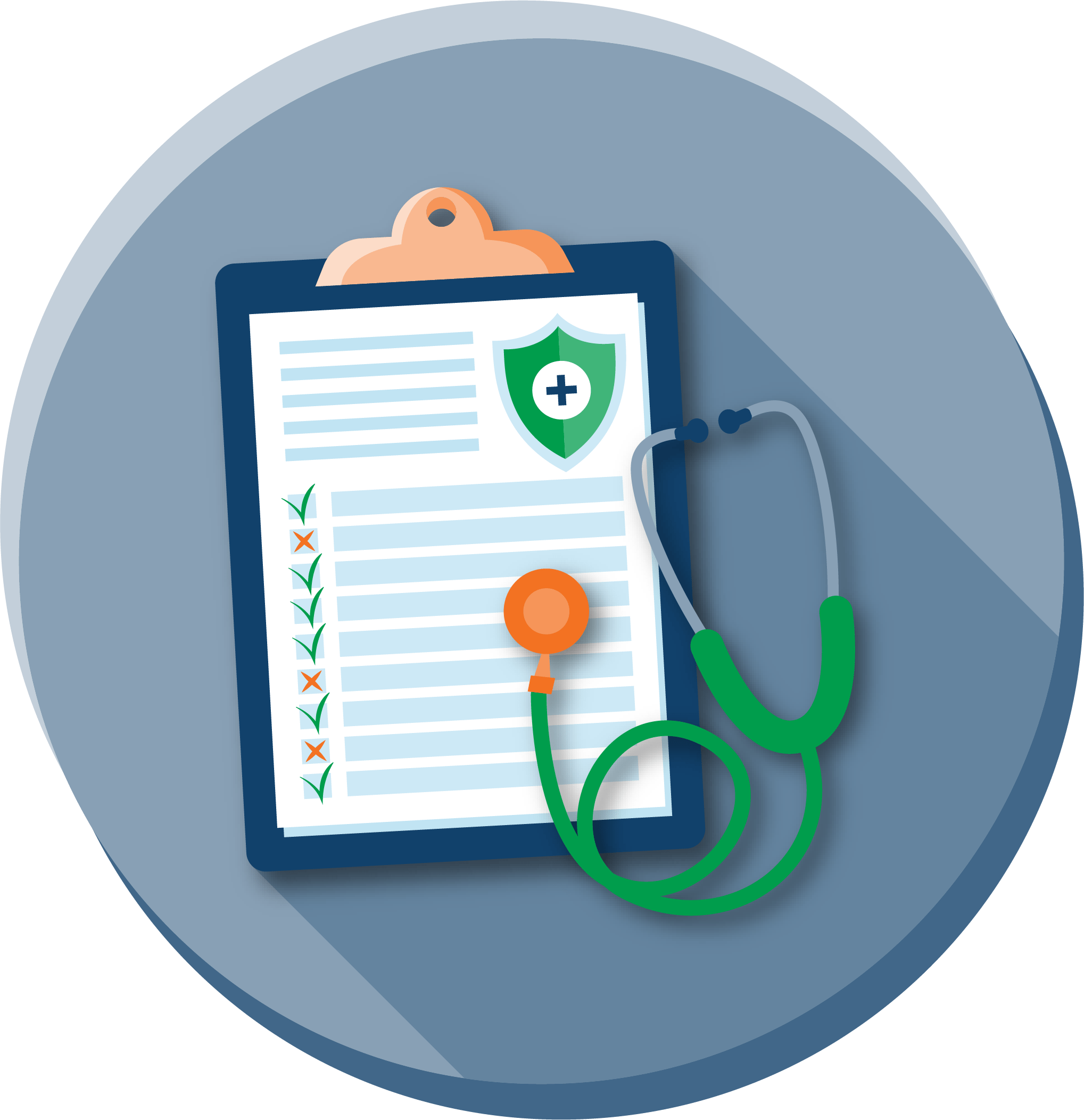 a clipboard and a stethoscope