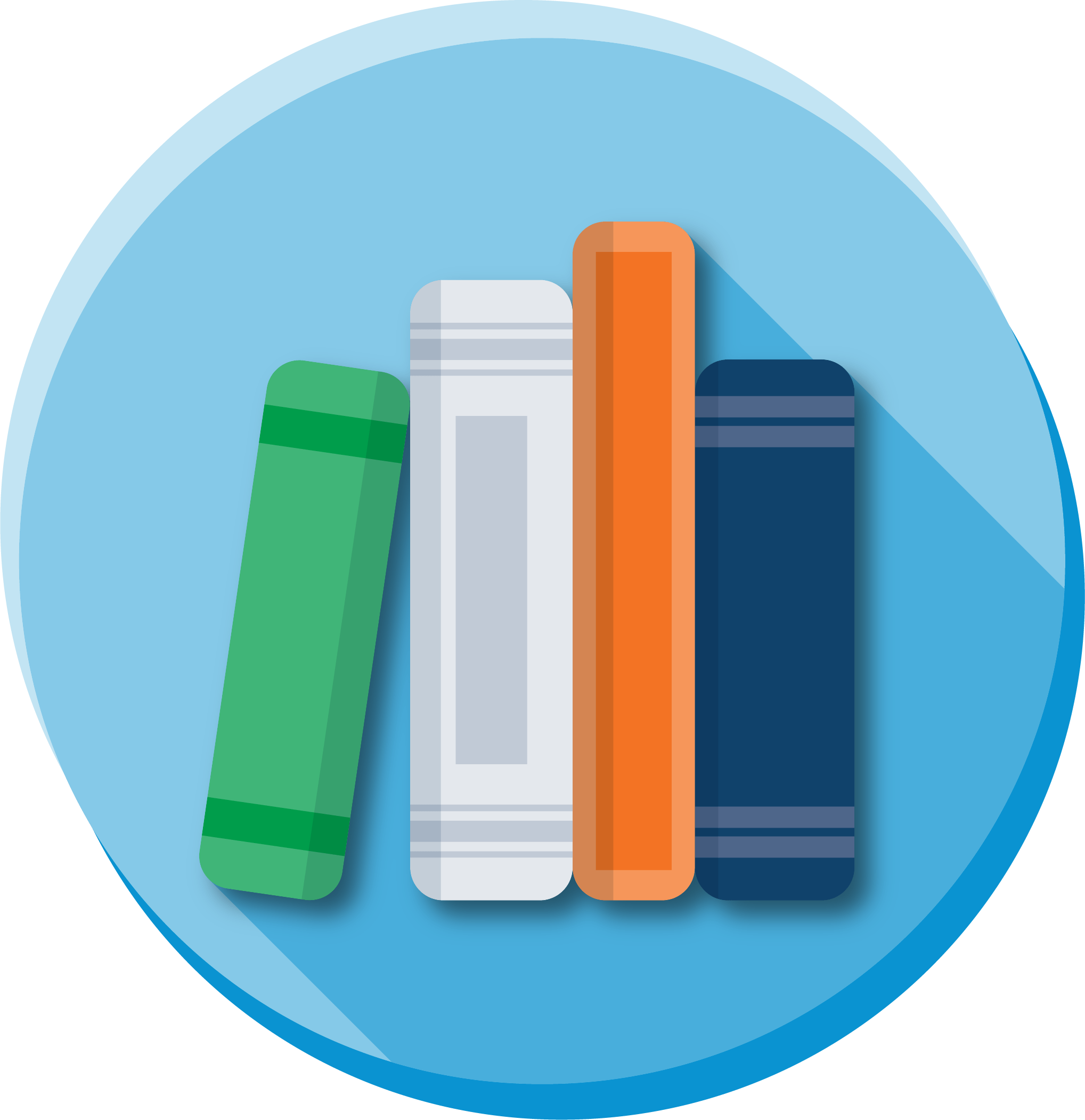 Books of various sizes and colors on a shelf