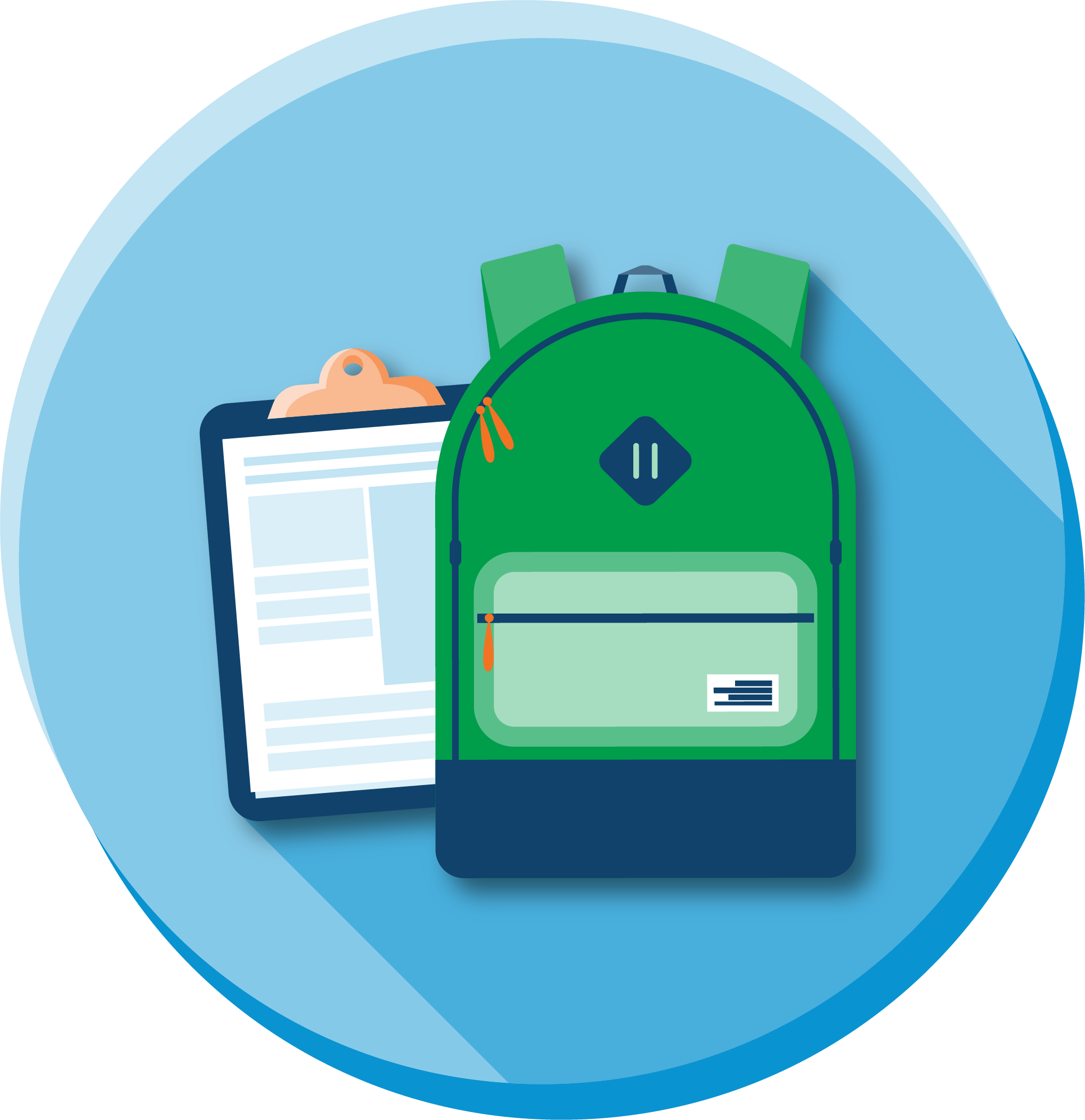 backpack and clipboard