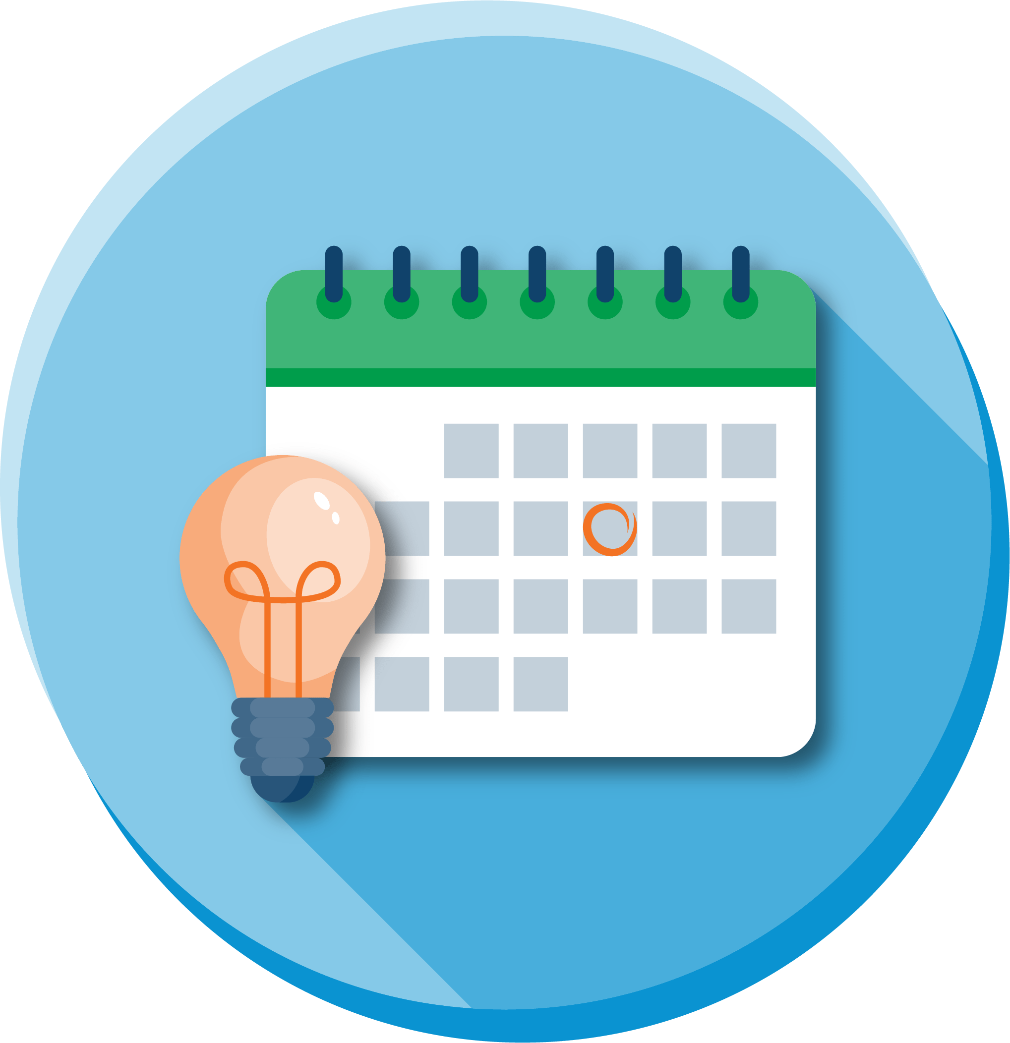 calendar page and a lightbulb