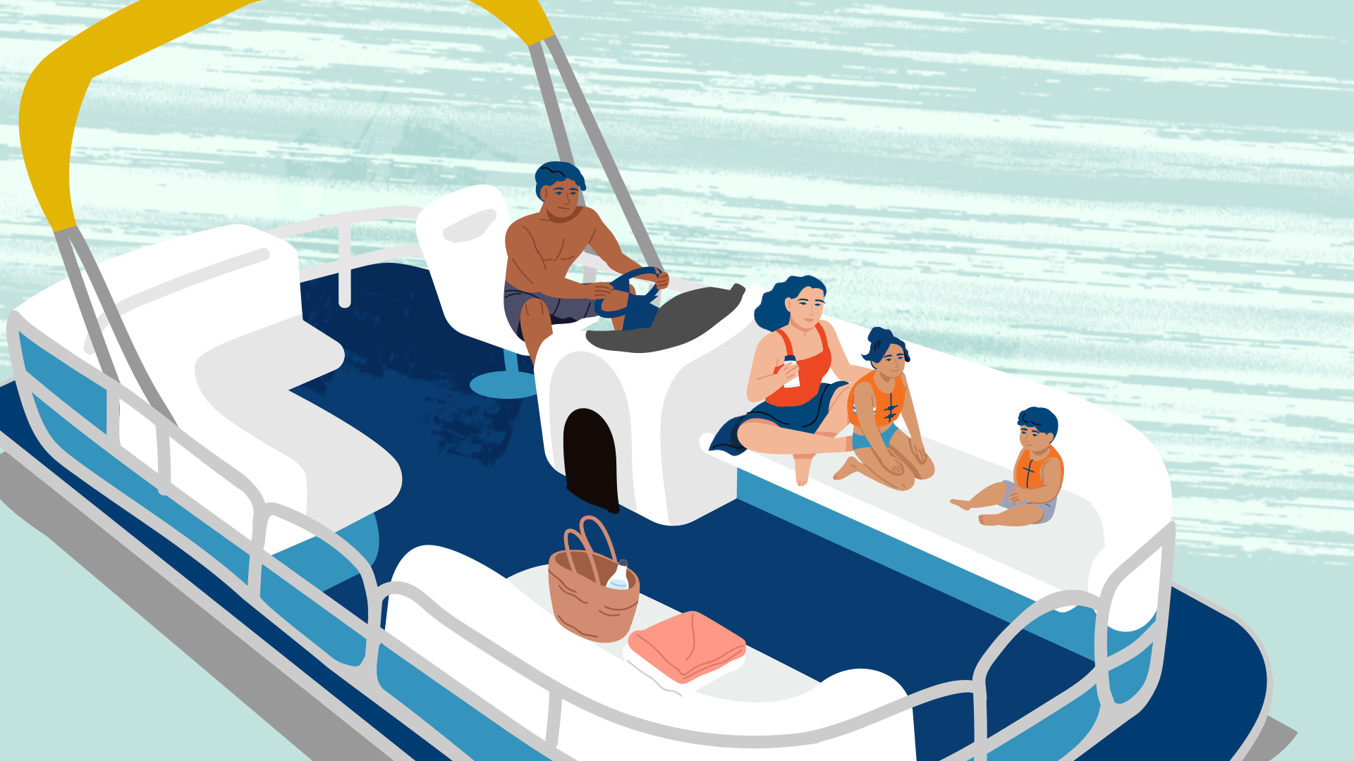 Boat with a family on board