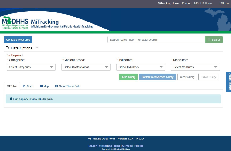 Screenshot of the MiTracking data portal