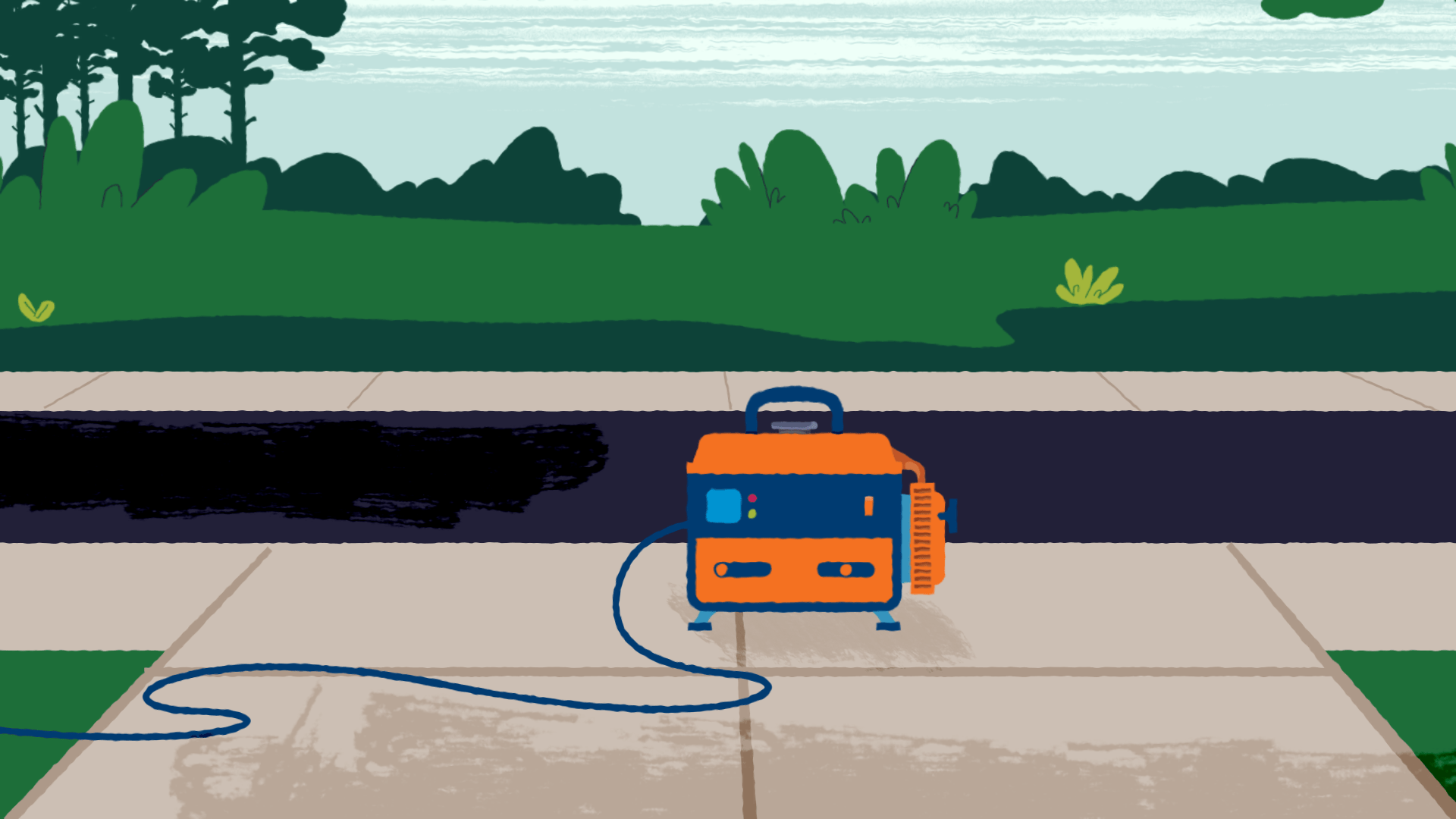 Portable generator sitting on a sidewalk