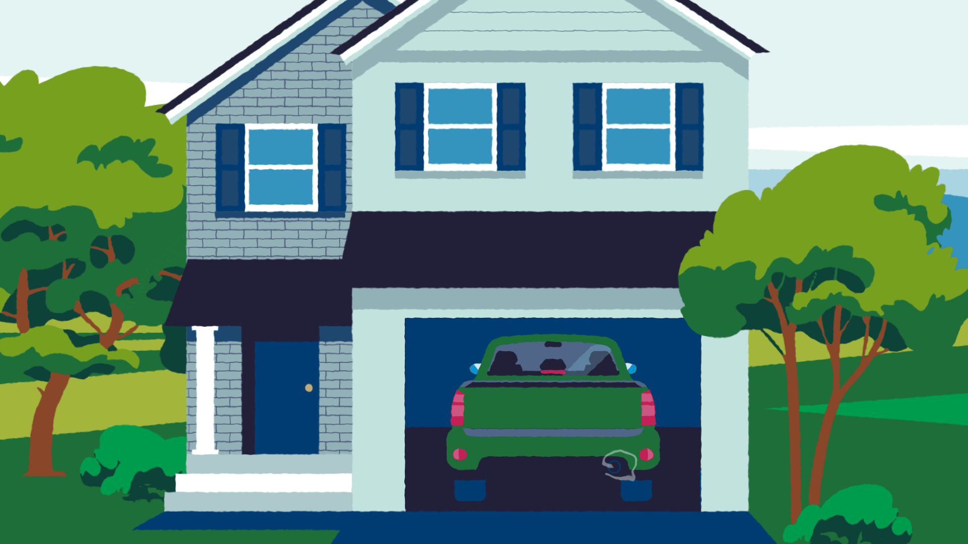 Vehicle spewing exhaust in a garage