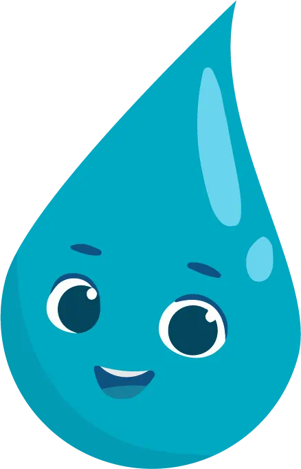 Cartoon water droplet with a smiling face