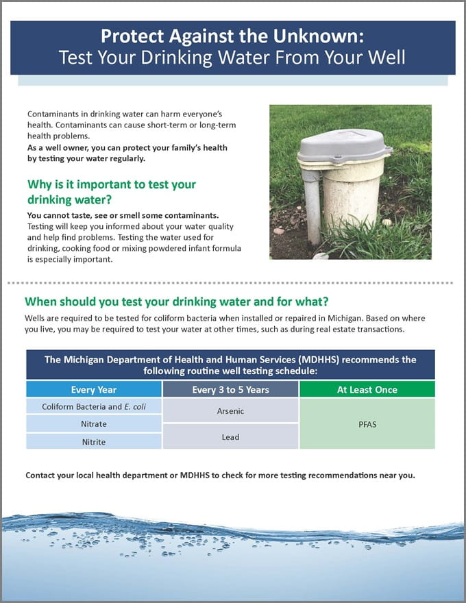 Protect Against the Unknown: Test Your Water from Your Well fact sheet thumbnail. Click for PDF.