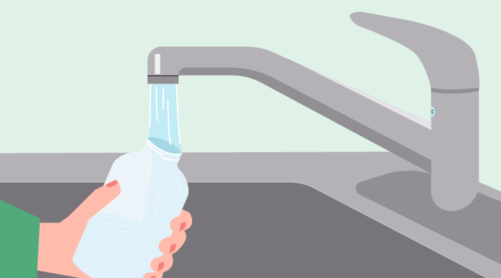 Illustration of test bottle being filled with a sample of tap water.