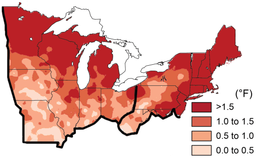 Map with temperature change data