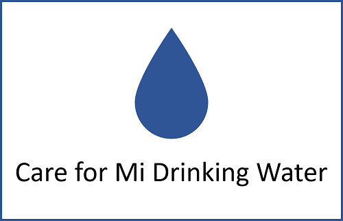 Water drop icon and text reading "care for mi well"