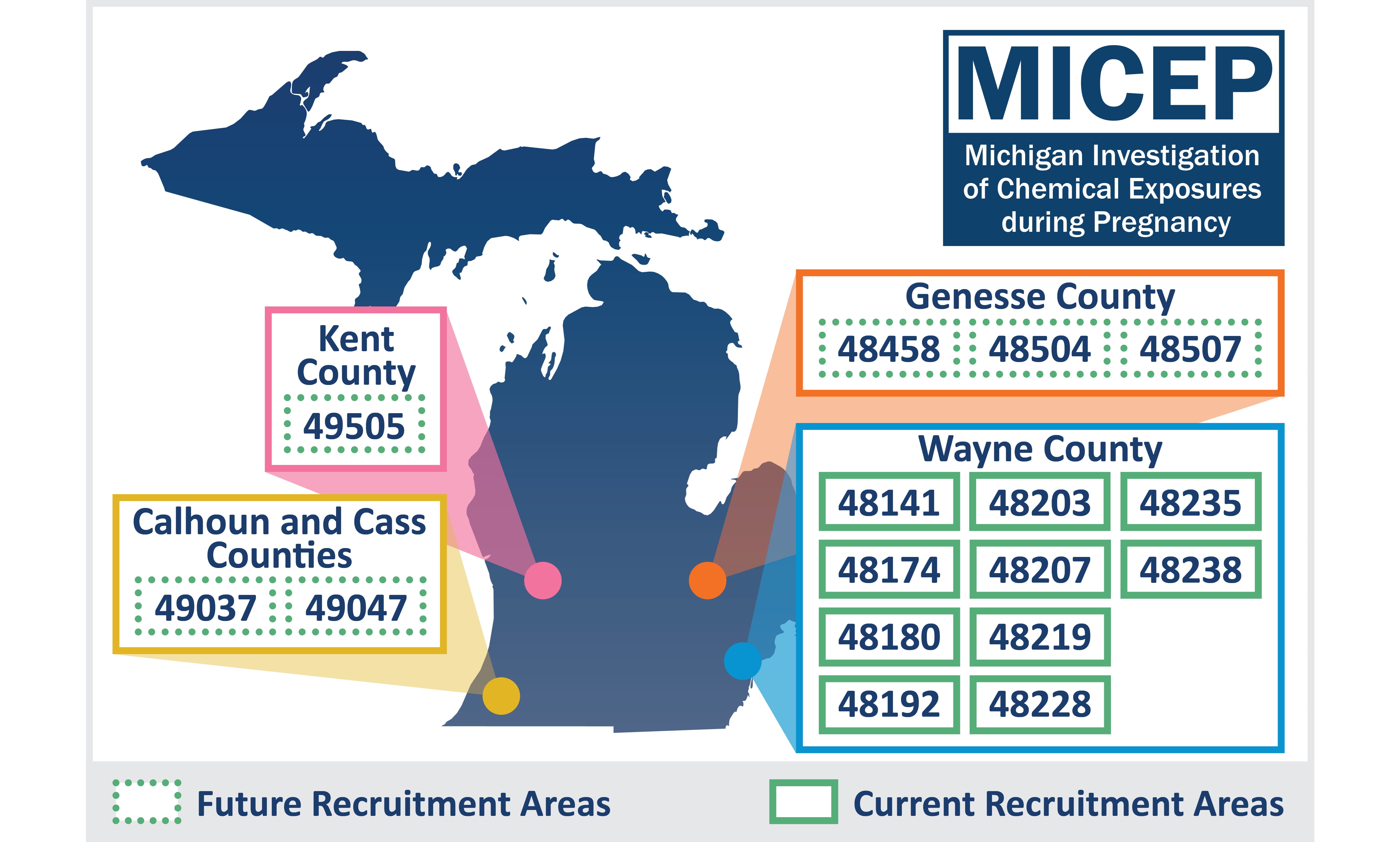 Infographic showing the ZIP Codes the MICEP project recruits from. Click for accessible PDF version.