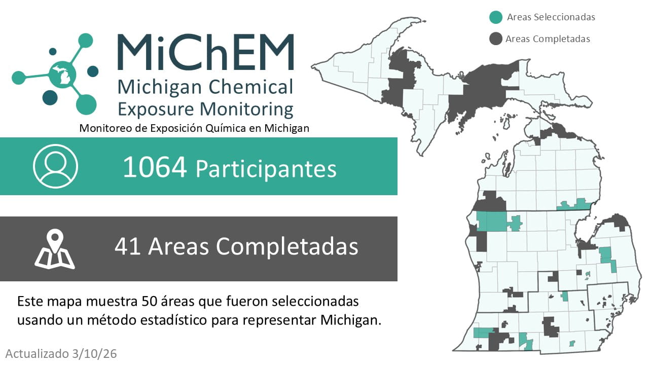 MiChEM project status infographic in Spanish. Click for accessible PDF version