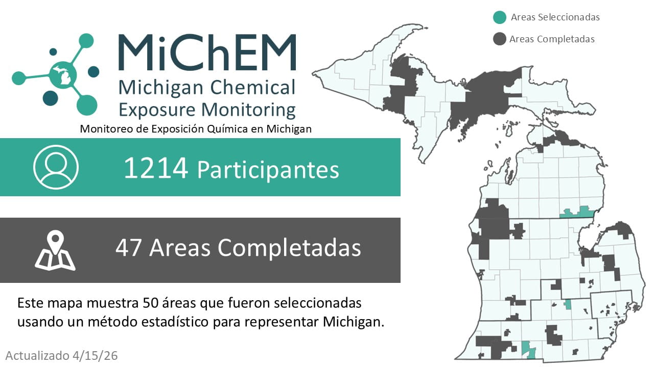 MiChEM project status infographic in Spanish. Click for accessible PDF version