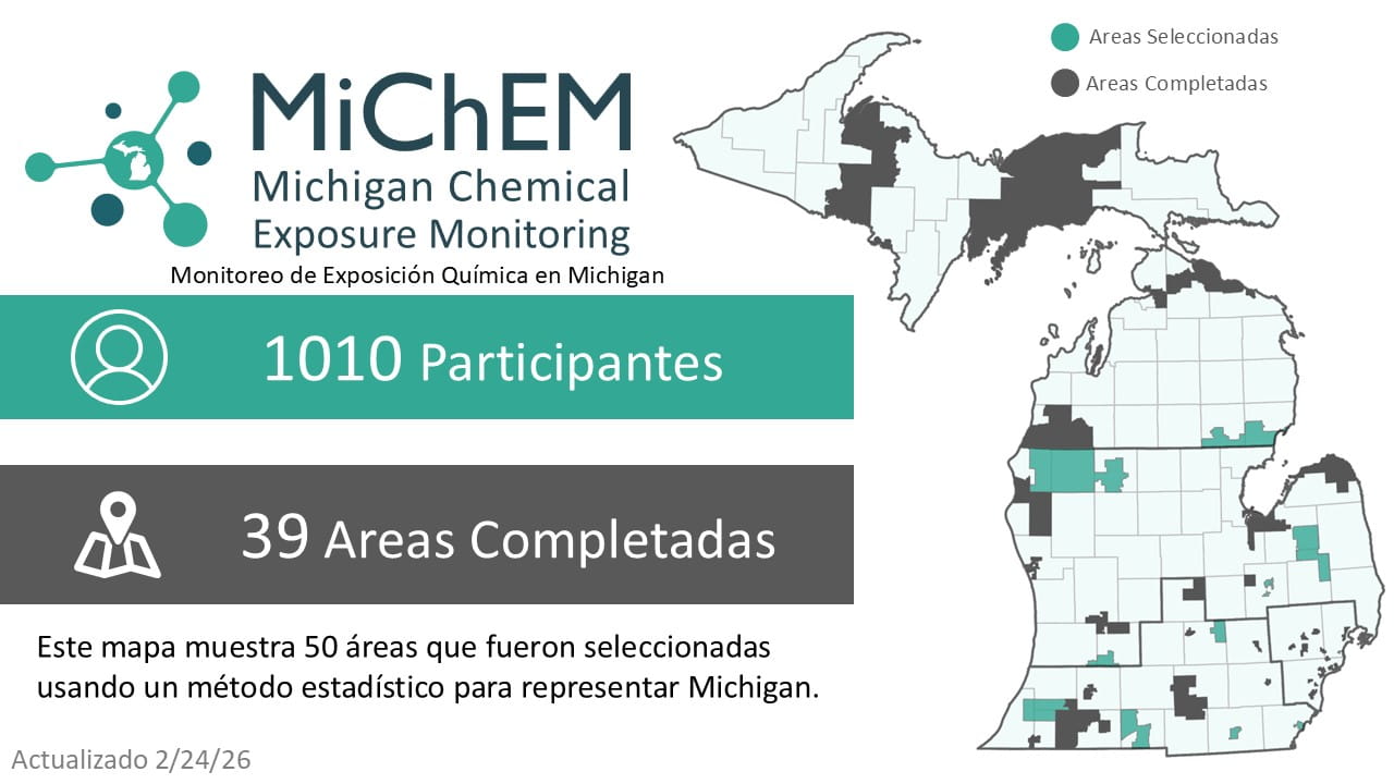MiChEM project status infographic in Spanish. Click for accessible PDF version