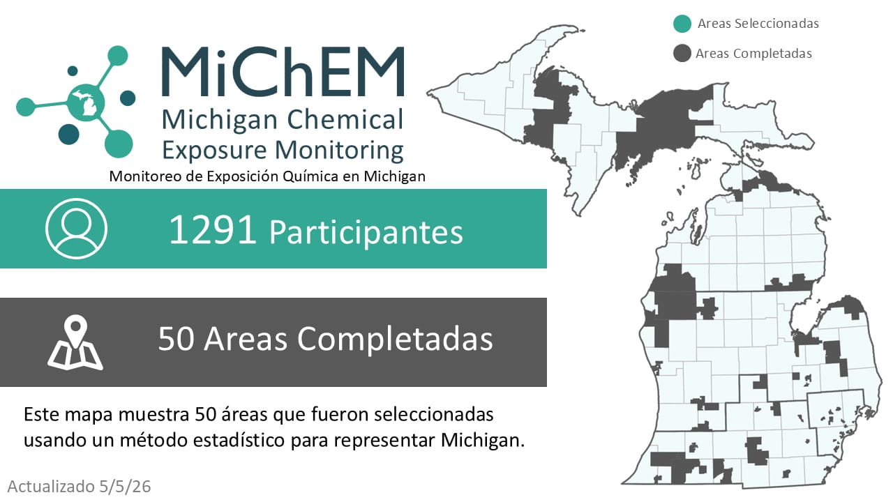 MiChEM project status infographic in Spanish. Click for accessible PDF version