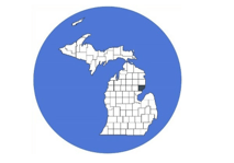 Map of Michigan's counties, with Iosco County highlighted