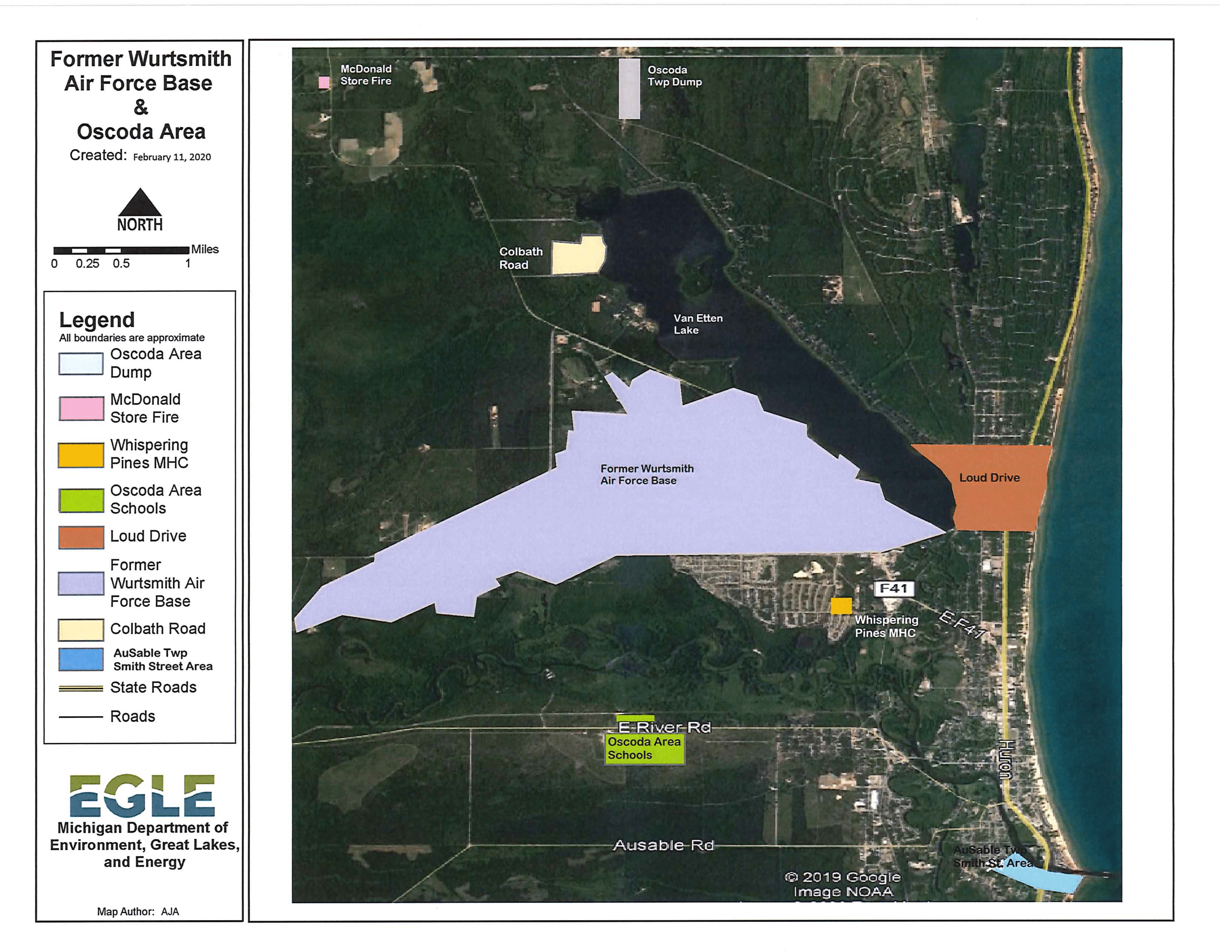 Map of the former Wurtsmith Air Force Base and Oscoda area
