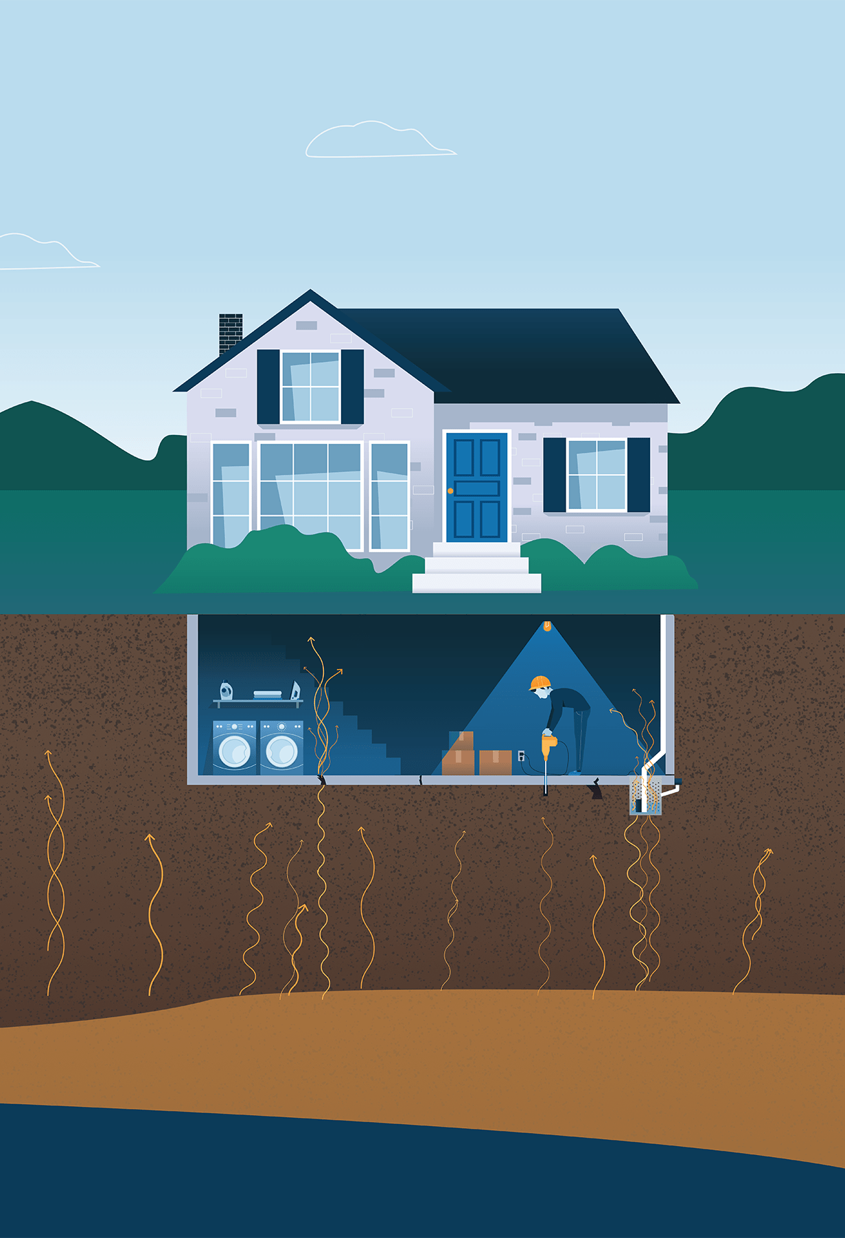 Illustration showing vapor intrusion into a home