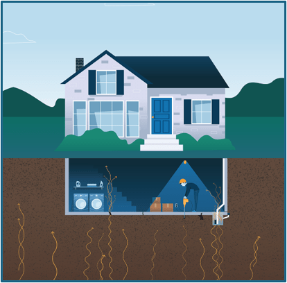 Illustration showing vapor intrusion into a home
