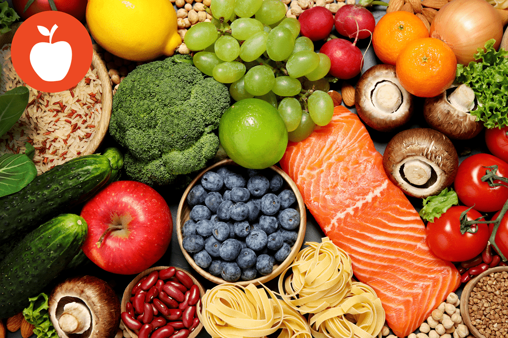 Table covered in a variety of healthy looking food