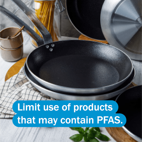 Nonstick pans and text reading 