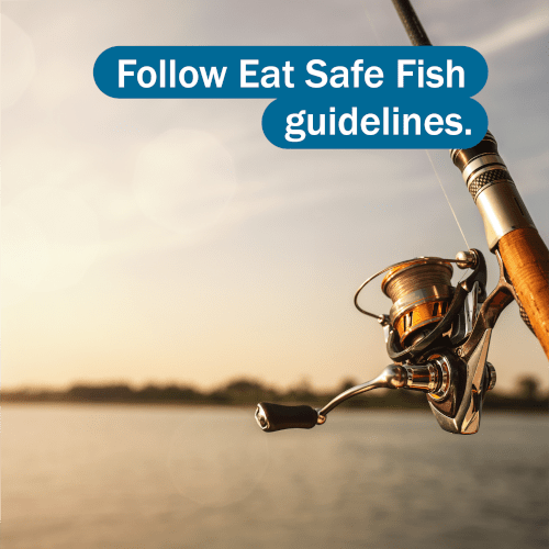 Fishing pole and text reading 