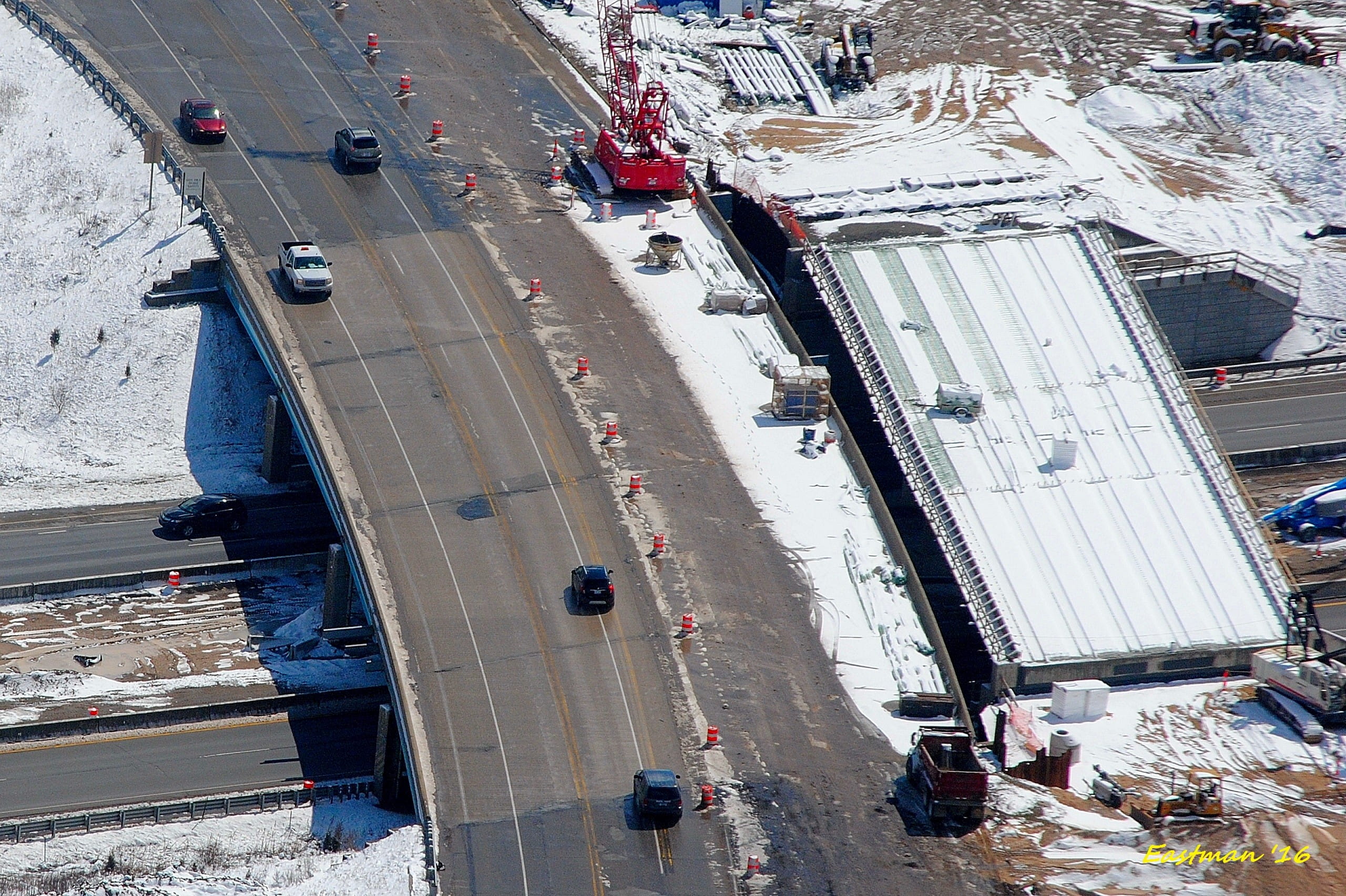 Aerial view of a Diverging Diamond Interchange