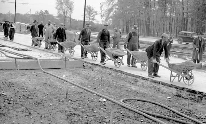Woodward Avenue construction in Detroit. Photo taken around 1936.
