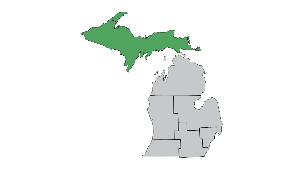 A map of MDOT's seven regions with Superior Region highlighted in blue.