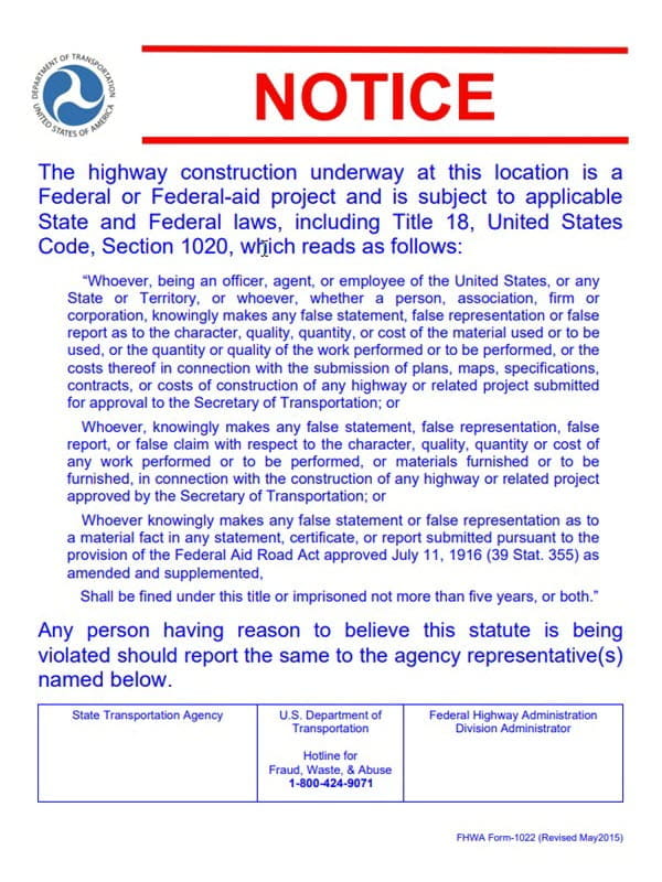 A thumbnail of the FHWA Notice poster.