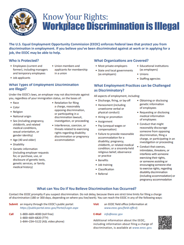 A thumbnail of the Know your Rights: Workplace Discrimination is Illegal poster.