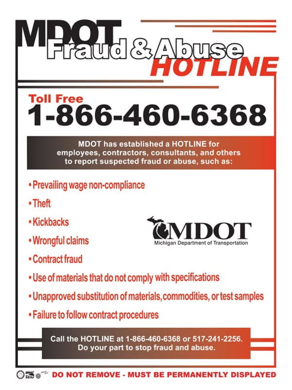 A thumbnail of the Michigan Department of Transportation Fraud and Abuse Hotline poster.