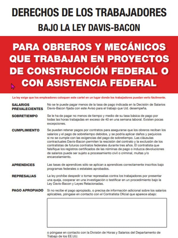 A thumbnail of the Workers Rights in Spanish poster.