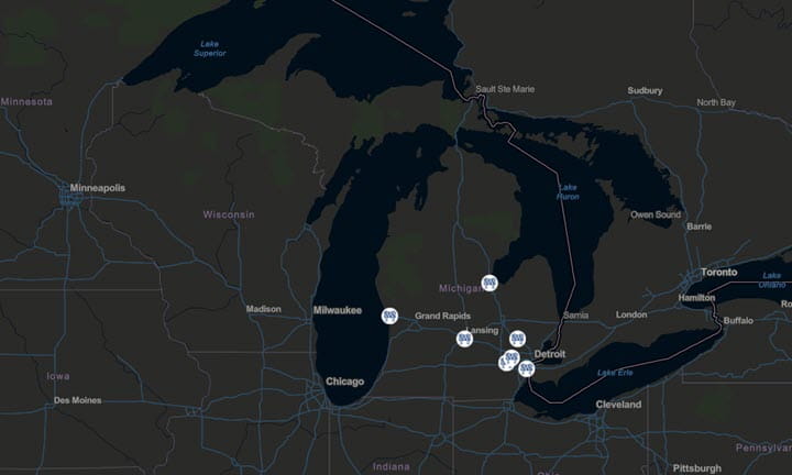 A aerial map of Michigan showing the locations of the Bridge Bundling III projects.